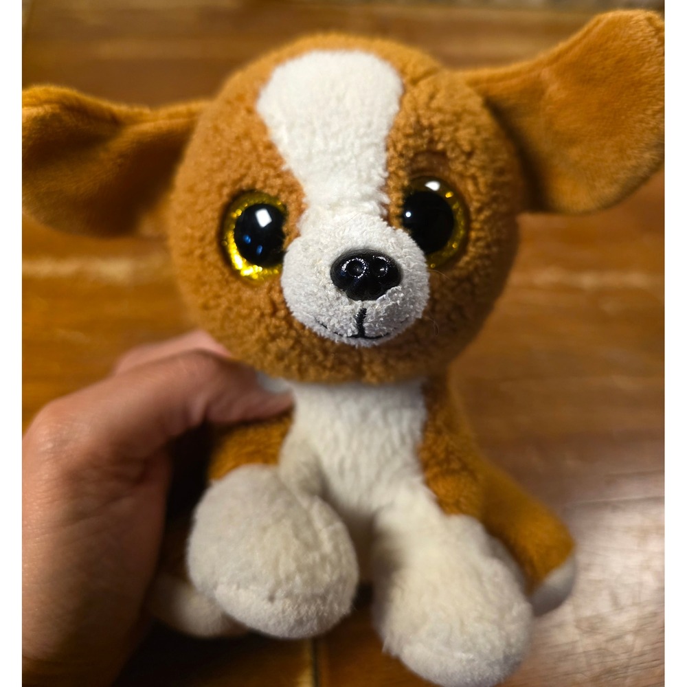 Ty Beanie Boos Fetch German Shepherd Dog Plush Gold Glitter Eyes Brown Black 6in